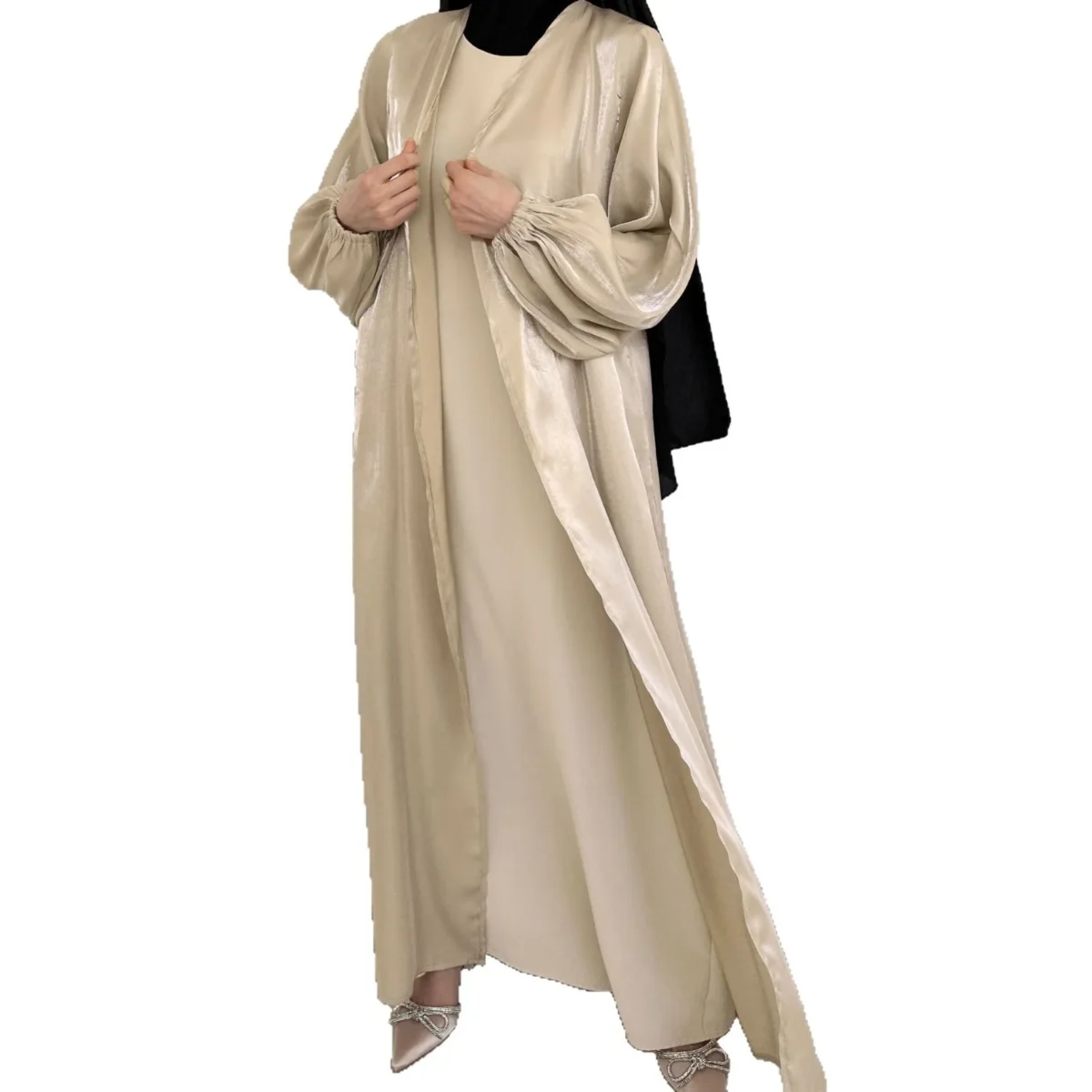 ⁦Muslim Dress Open Abaya Women Modest Dresses Jalabiya Cardigan Robe Sashes Ramadan Morocco Dubai Abayas Kaftan Eid Vestidos⁩ - الصورة ⁦5⁩
