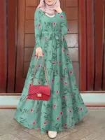 Ramadan Morocco Dubai Abayas for Women Print Dress Jalabiya Sashes Lace Up Eid Muslim Islam Vestidos Kaftan Saudi Arab Long Robe - Image 2
