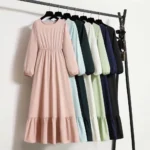 Women Eid Muslim Abaya Dubai Ruffles Spliced Arab Puff Sleeve Morocco Tight Waist Vestidos Solid Color Dress Casual Slim Fit