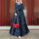 ⁦Eid Muslim Abaya for Women Print Dress Jalabiya Lace Up Saudi Arab Long Robe Ramadan Morocco Dubai Abayas Kaftan Islam Vestidos⁩ - الصورة ⁦3⁩