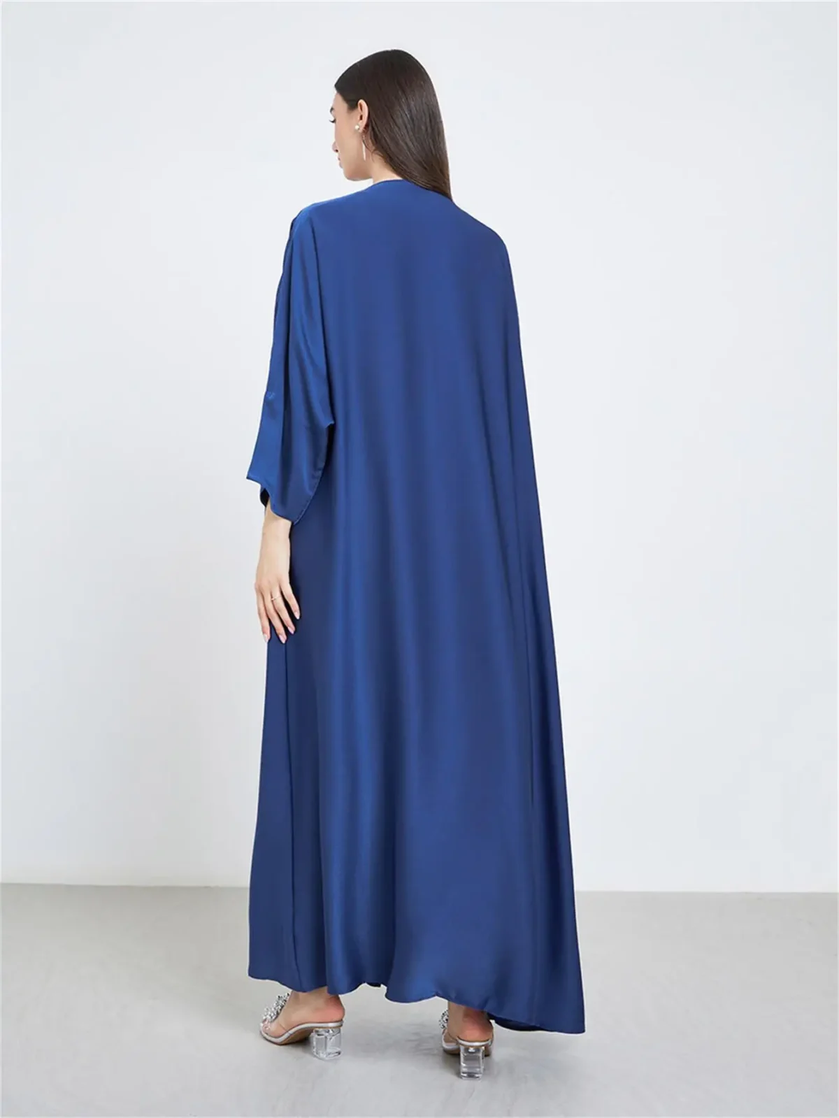 Middle Eastern Full Sleeve Loose Abaya Muslim Women Solid Open Front Abayas Casual Kaftans Jilbabs Ethnic Islamic Maxi Dresses - Image 3
