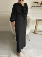 Eid Women Muslim Dress Morocco Abaya Kaftans Casual Evening Dresses Puff Sleeve Woman Turkey Islam Long Robe Femme Vestidos - Image 4