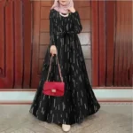 ⁦Eid Muslim Abaya for Women Print Dress Jalabiya Lace Up Saudi Arab Long Robe Ramadan Morocco Dubai Abayas Kaftan Islam Vestidos⁩ - الصورة ⁦4⁩