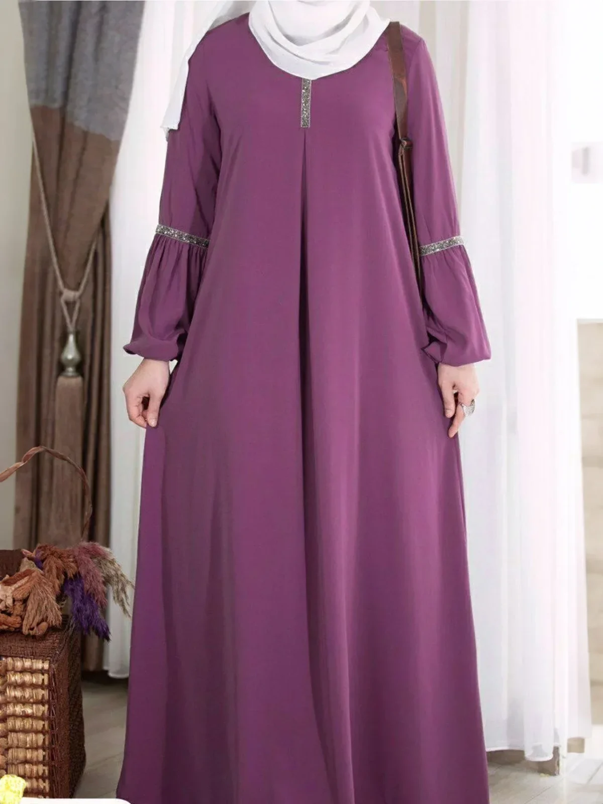 ⁦Fashion Long Sleeve Muslim Maxi Dresses for Women Saudi Arabia Dubai Abaya Party Casual Sequin Sundress Casual Morocco Kaftan⁩ - الصورة ⁦6⁩